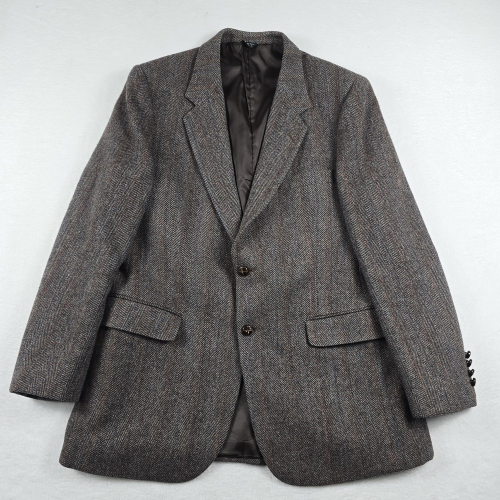 Joe Namath Herringbone Pinstripe Wool Blazer Sport Coat 44L Brown 2-Button